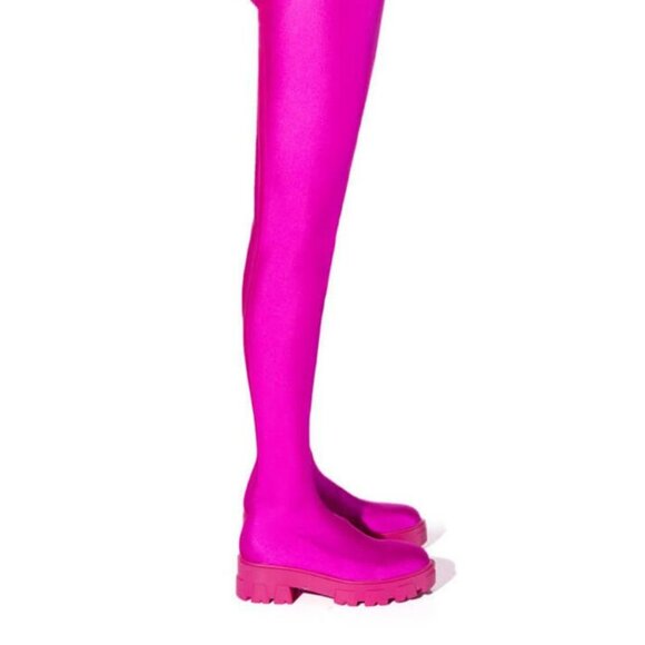 AZALEA WANG " FLIRTY FLAT  STRETCH FLATFORM PANT BOOT - FUCHSIA ( BRAND NEW !! ) - Picture 4 of 6